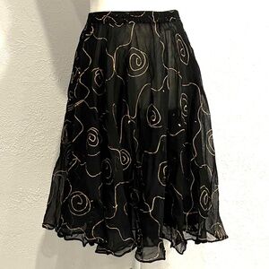 Black with Gold FULL Skirt, Size L, Elastic Waist, Sheer, Fully Lined